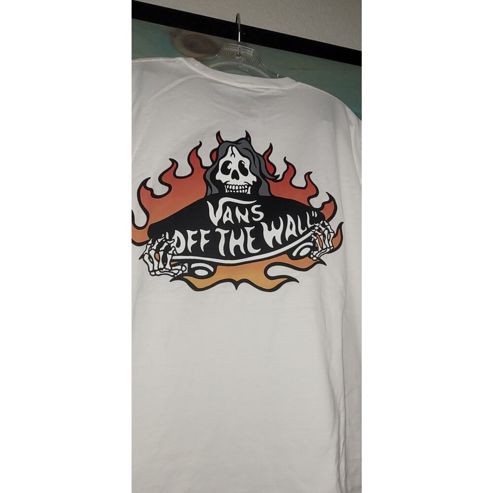 Vans Fuego Skeleton Logo Tee White Short-sleeve Crewneck Radical Skeleton Men L